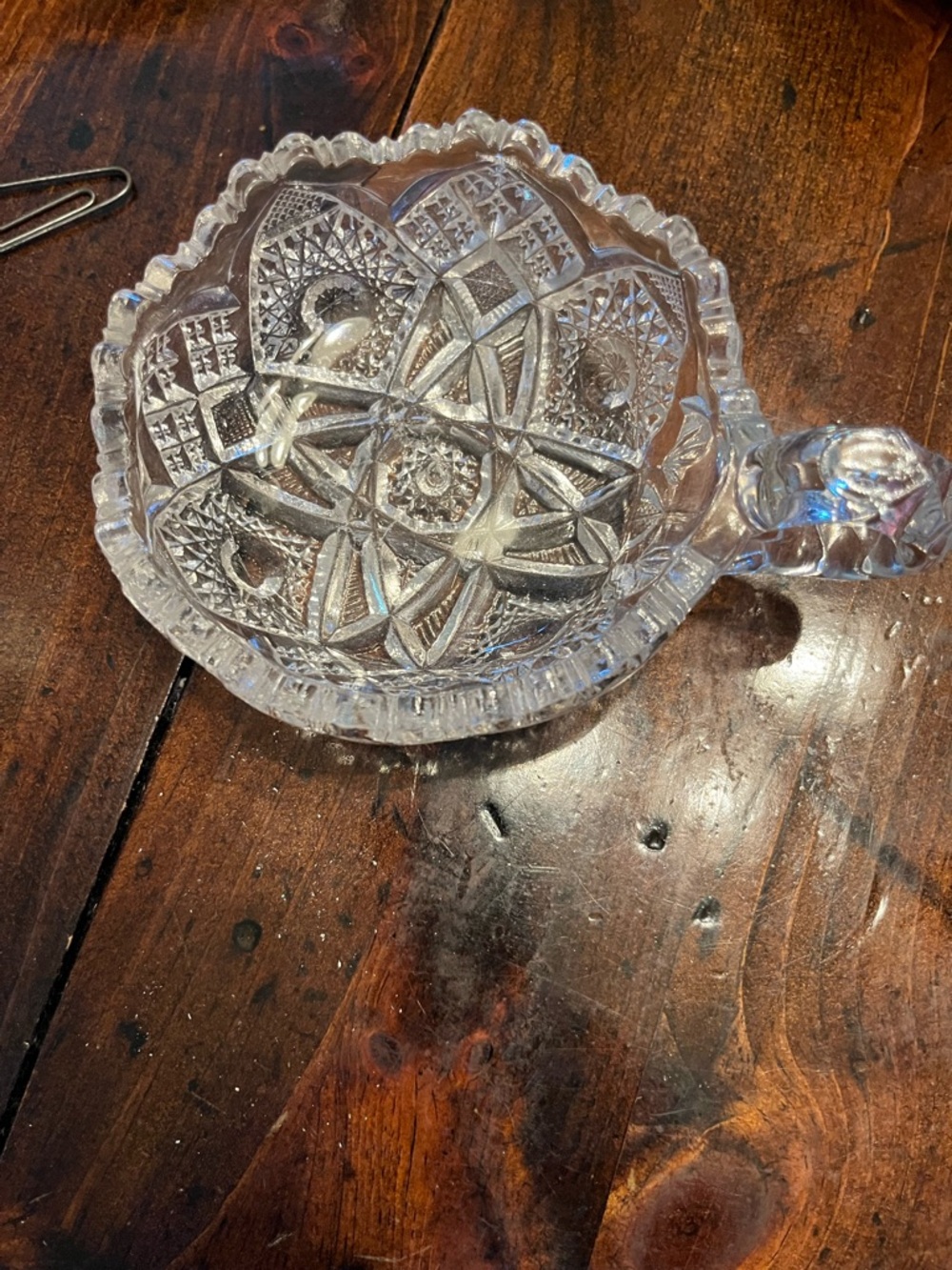 Cut Glass Patterned Serving Bowl with Handle - Clear Crystal Look